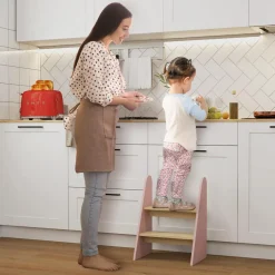 AIYAPLAY Homcom - Taburete Escalera infantil madera Rosa* Estilo De Vida