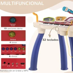 Homcom - Teclado electrónico 32 teclas con batería y taburete* Música|Electrónicos
