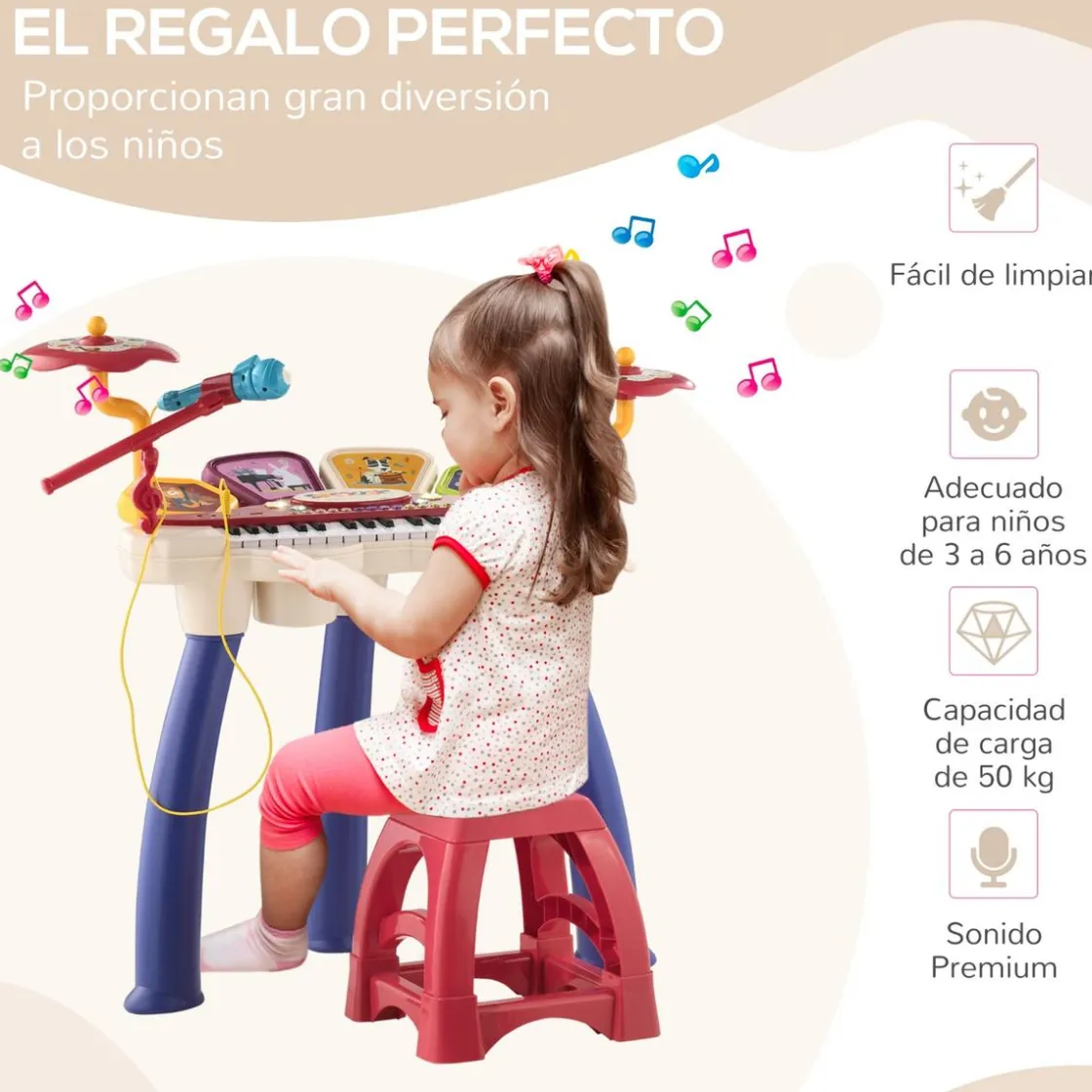 Homcom - Teclado electrónico 32 teclas con batería y taburete* Música|Electrónicos