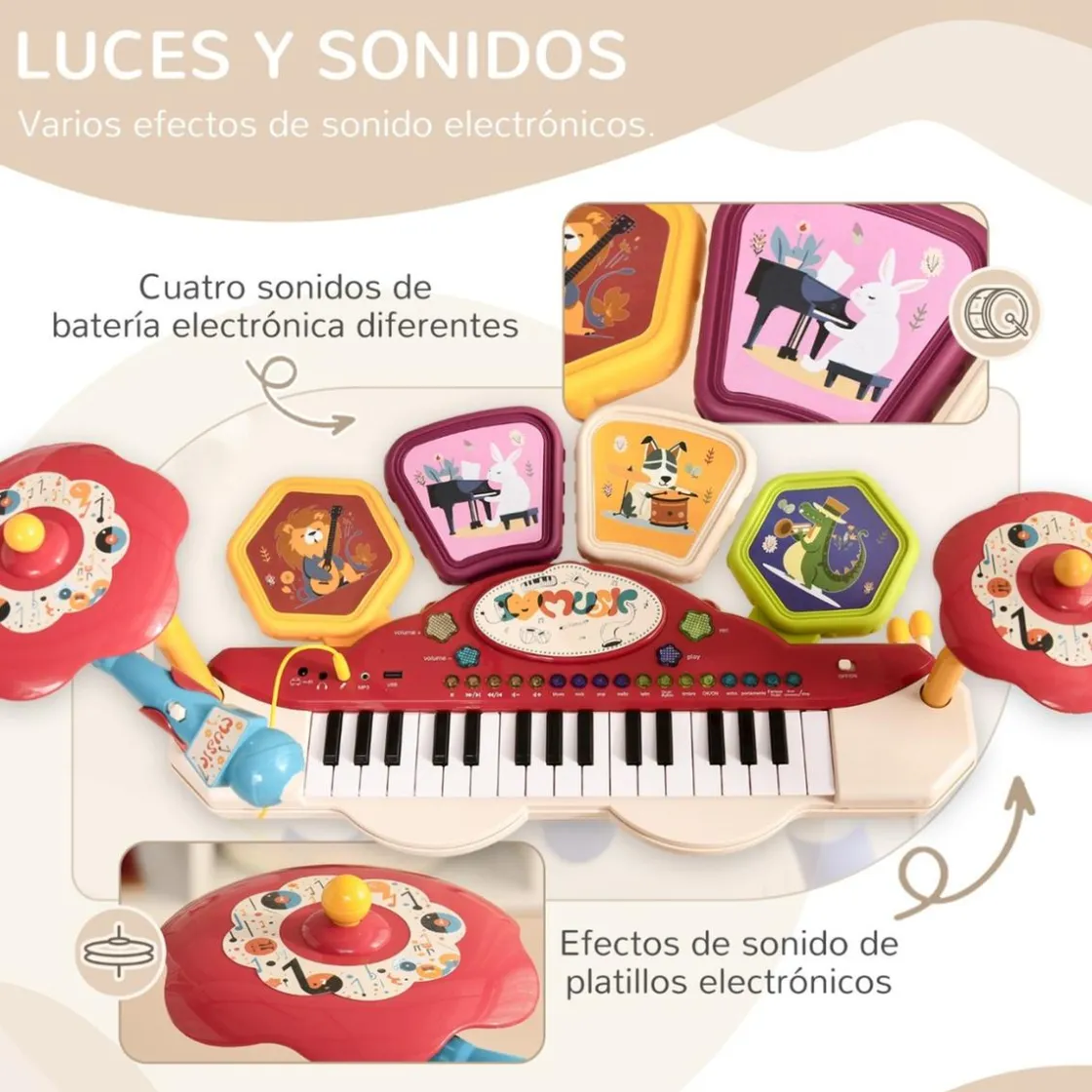 Homcom - Teclado electrónico 32 teclas con batería y taburete* Música|Electrónicos