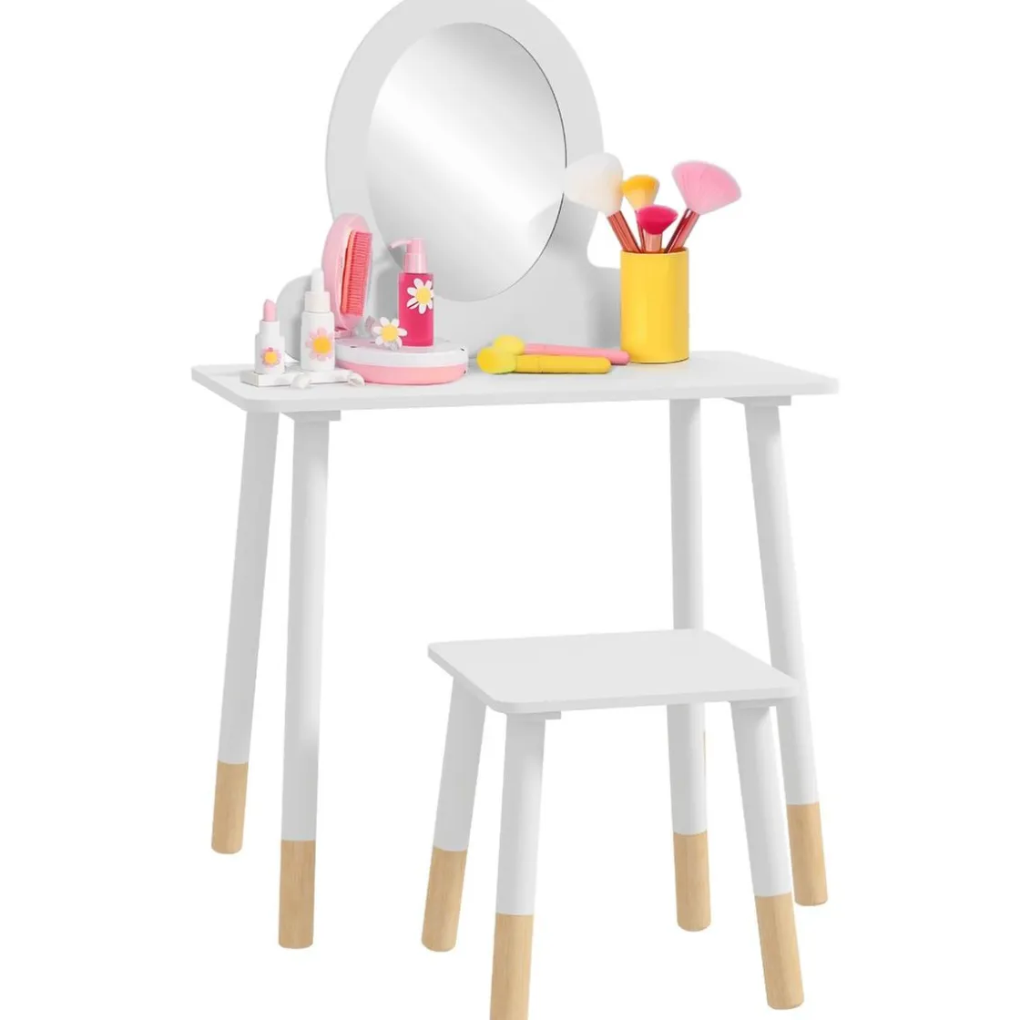 AIYAPLAY Homcom - Tocador básico con espejo y taburete madera Blanco