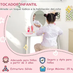 AIYAPLAY Homcom - Tocador básico con espejo y taburete madera Blanco