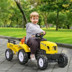 Homcom - Tractor a pedales con remolque amarillo