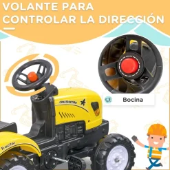 Homcom - Tractor a pedales con remolque amarillo