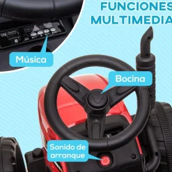 Homcom - Tractor elécrico Rojo* Vehículos De Batería O A Pedales