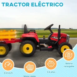Homcom - Tractor elécrico Rojo* Vehículos De Batería O A Pedales