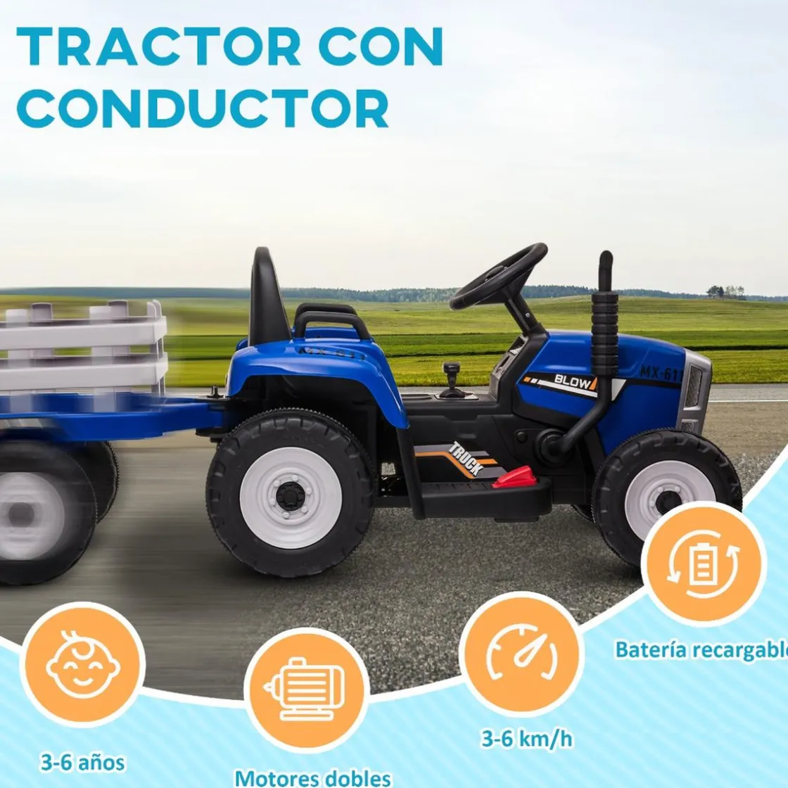 Homcom - Tractor eléctrico batería con remolque y mando a distancia* Vehículos De Batería O A Pedales