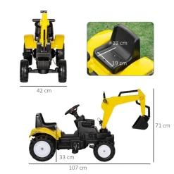 Homcom - Tractor Excavadora a pedales* Vehículos De Batería O A Pedales