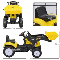 Homcom - Tractor excavadora a pedales amarillo