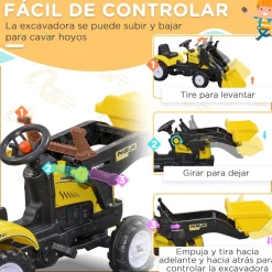 Homcom - Tractor excavadora a pedales amarillo