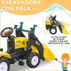 Homcom - Tractor excavadora a pedales con remolque amarillo* Vehículos De Batería O A Pedales