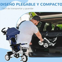 Homcom - Triciclo Evolutivo con Capota Reflectante - Azul* Motos Y Triciclos