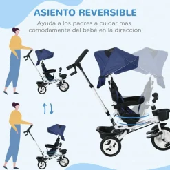 Homcom - Triciclo Evolutivo con Capota Reflectante - Azul* Motos Y Triciclos
