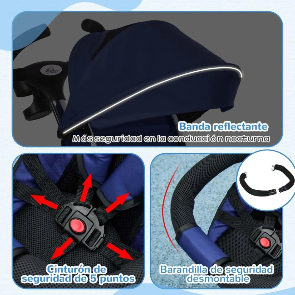 Homcom - Triciclo Evolutivo con Capota Reflectante - Azul* Motos Y Triciclos