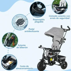 Homcom - Triciclo para bebé con capota Gris