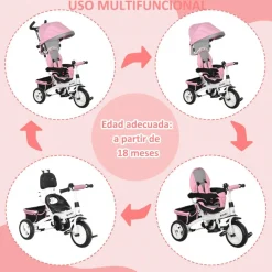 Homcom - Triciclo para bebé con capota Rosa* Motos Y Triciclos
