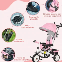 Homcom - Triciclo para bebé con capota Rosa* Motos Y Triciclos