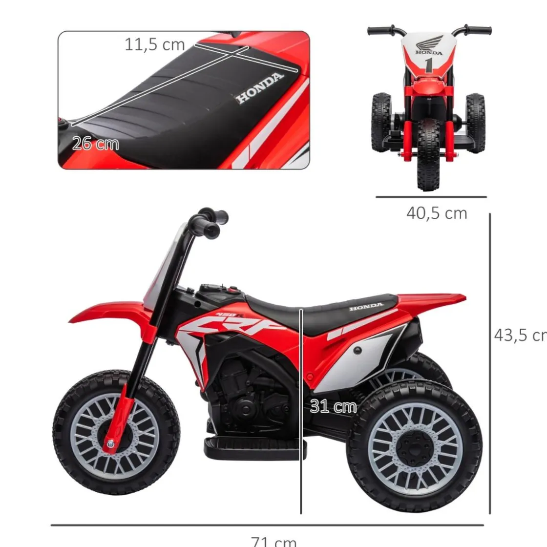 Homcom - Trimoto eléctrica infantil Honda* Vehículos De Batería O A Pedales