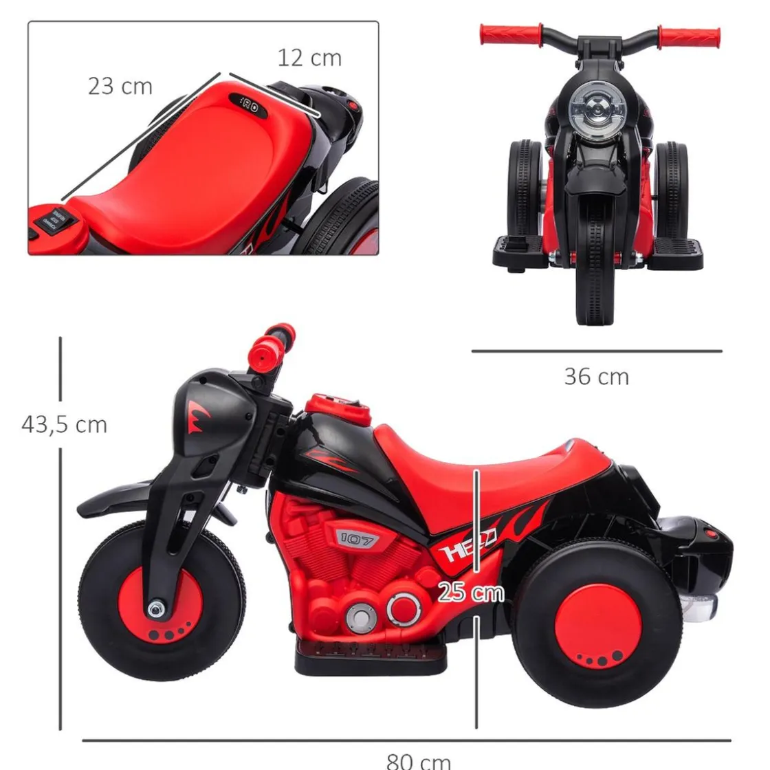 AIYAPLAY Homcom - Trimoto eléctrica batería 6 V con música y juegos Rojo