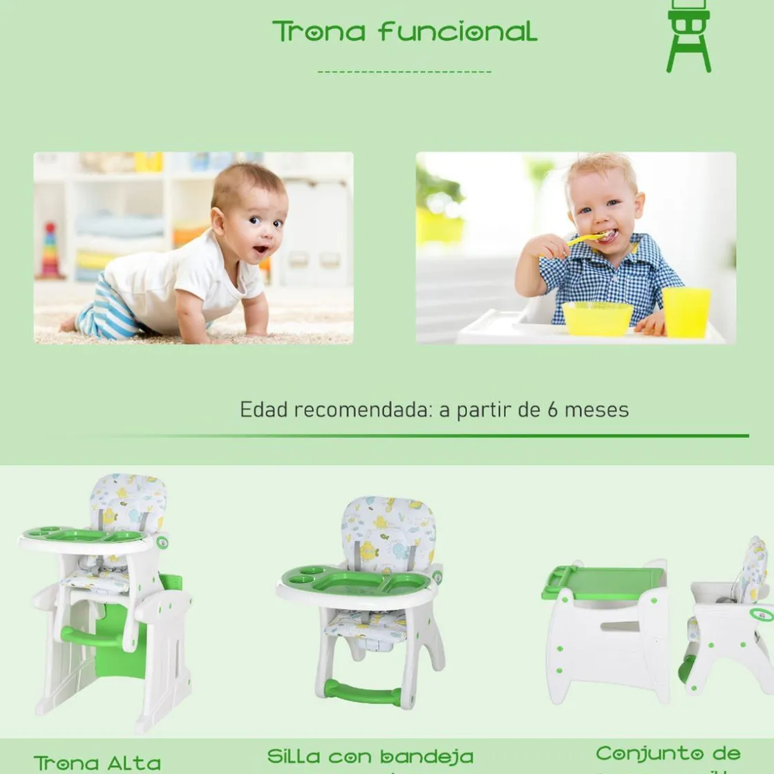 Homcom - Trona 3 en 1 verde* Tronas·Tronas Bebe