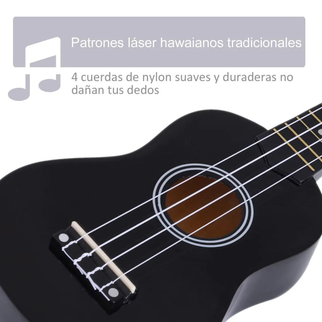 Homcom - Ukelele soprano 21" Madera Negro