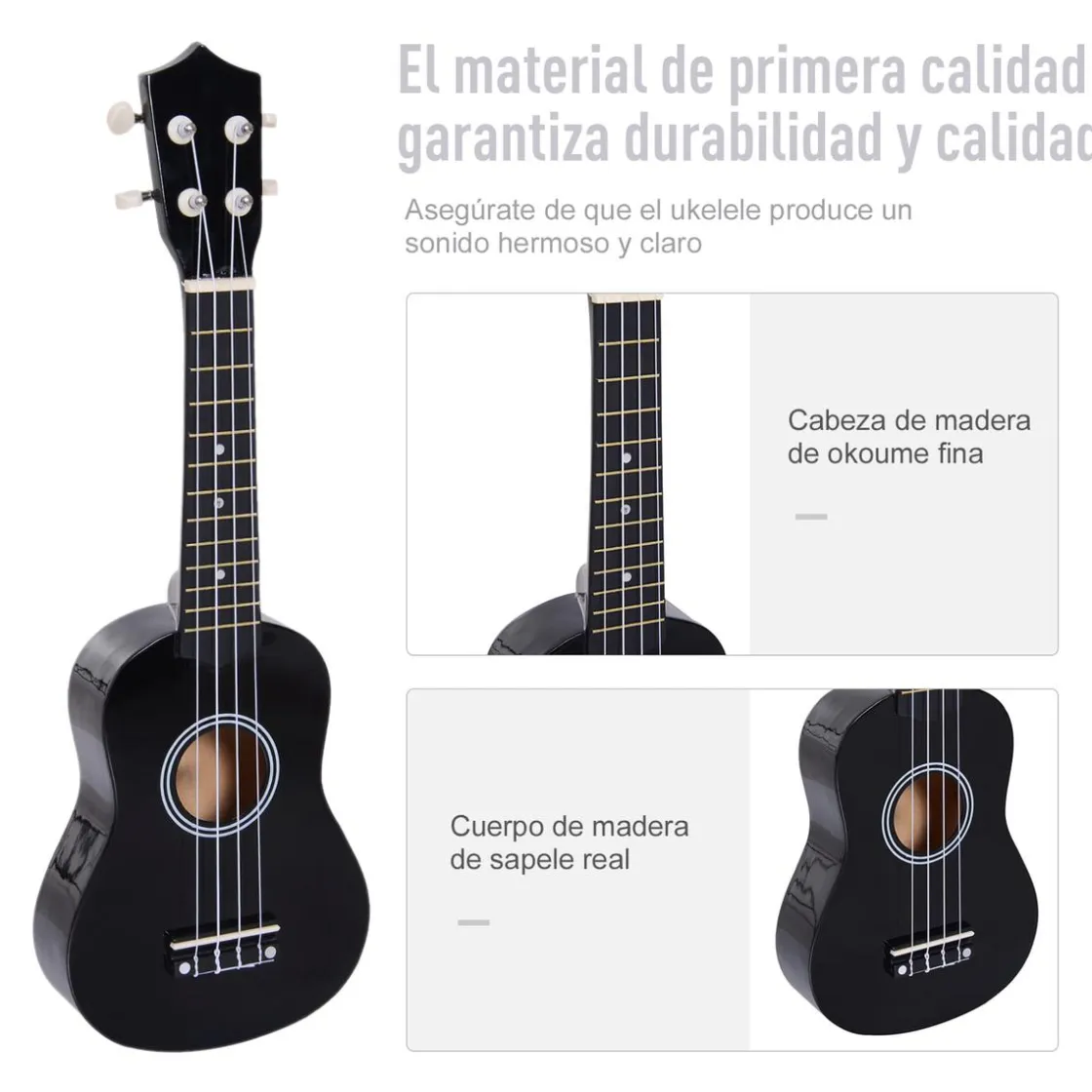 Homcom - Ukelele soprano 21" Madera Negro