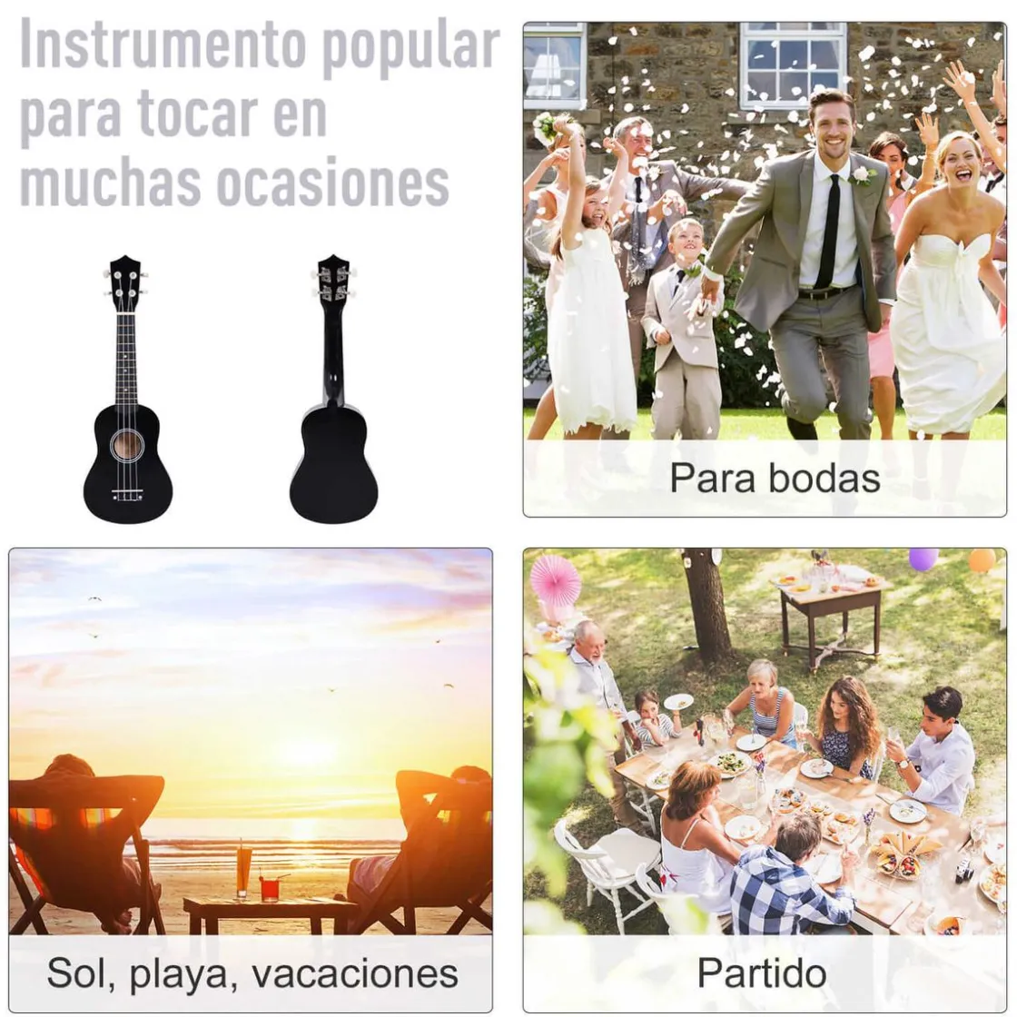 Homcom - Ukelele soprano 21" Madera Negro