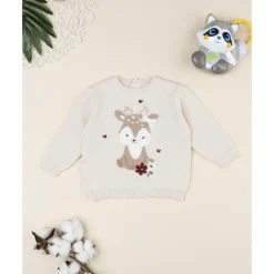 Prenatal Jersey de niña beige con cervatillo bordado