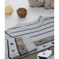 Prenatal Jersey tricot bebé gris y marrón con perritos bordados* Niño·Bebé Niño 3-36 Meses|Bebé Niño 3-36 Meses·Jerséis Y Cardigans