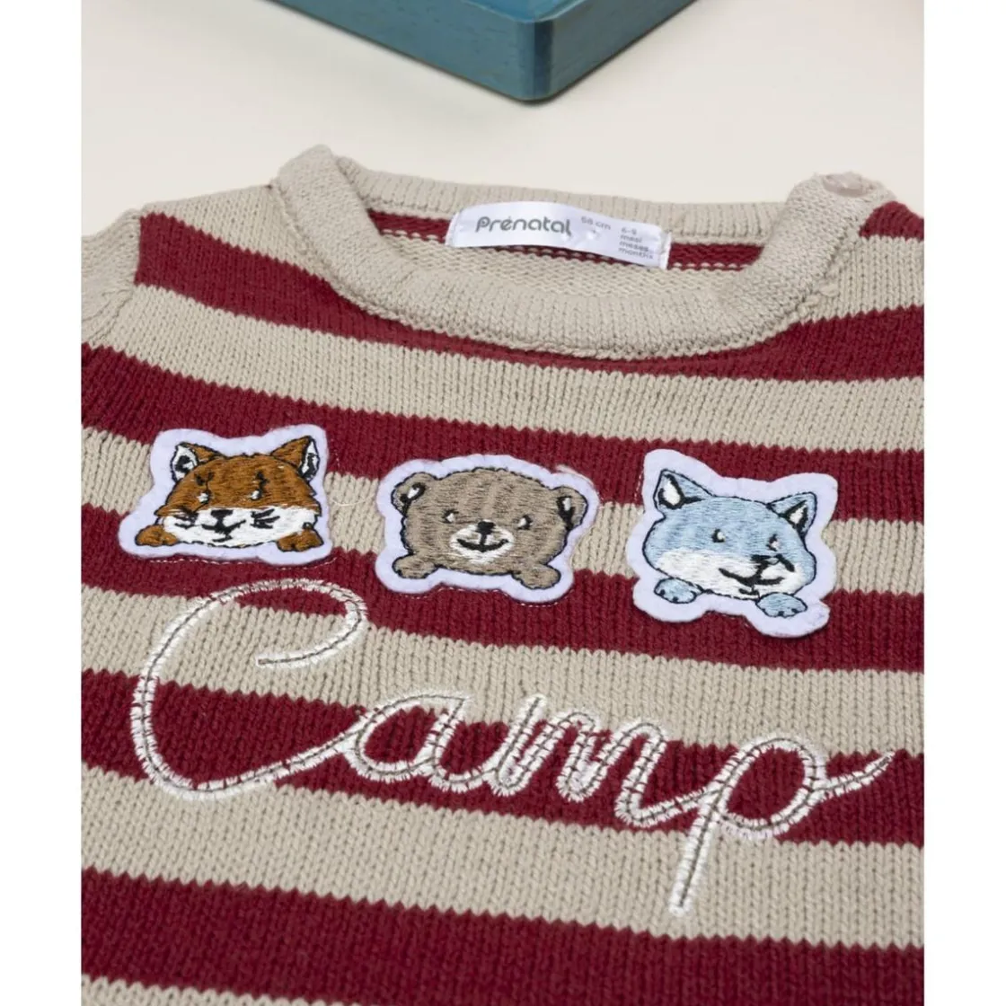 Prenatal Jersey tricot niño rayas beige y burdeos