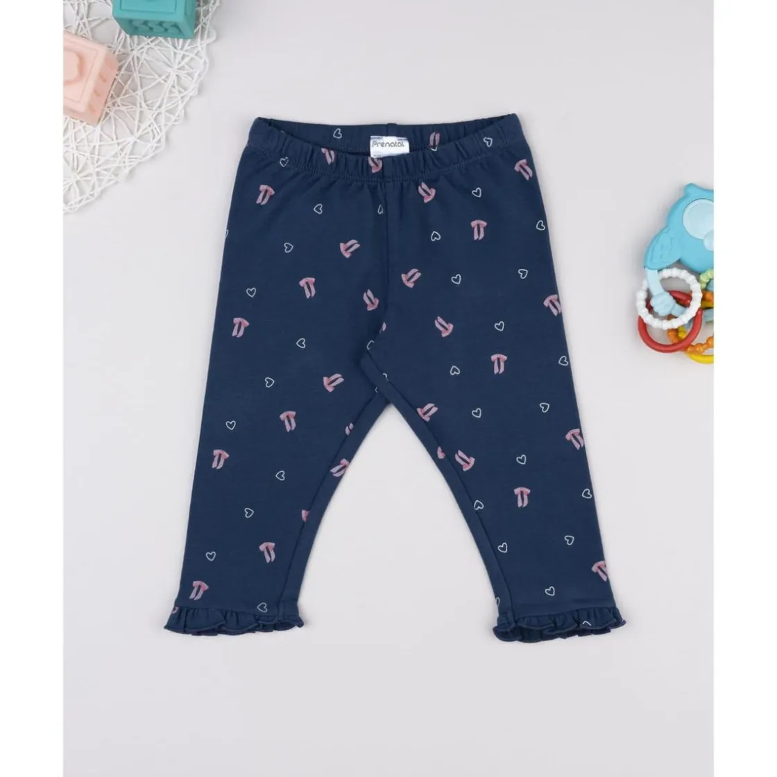 Prenatal Leggings azules con lazos y corazones para niña