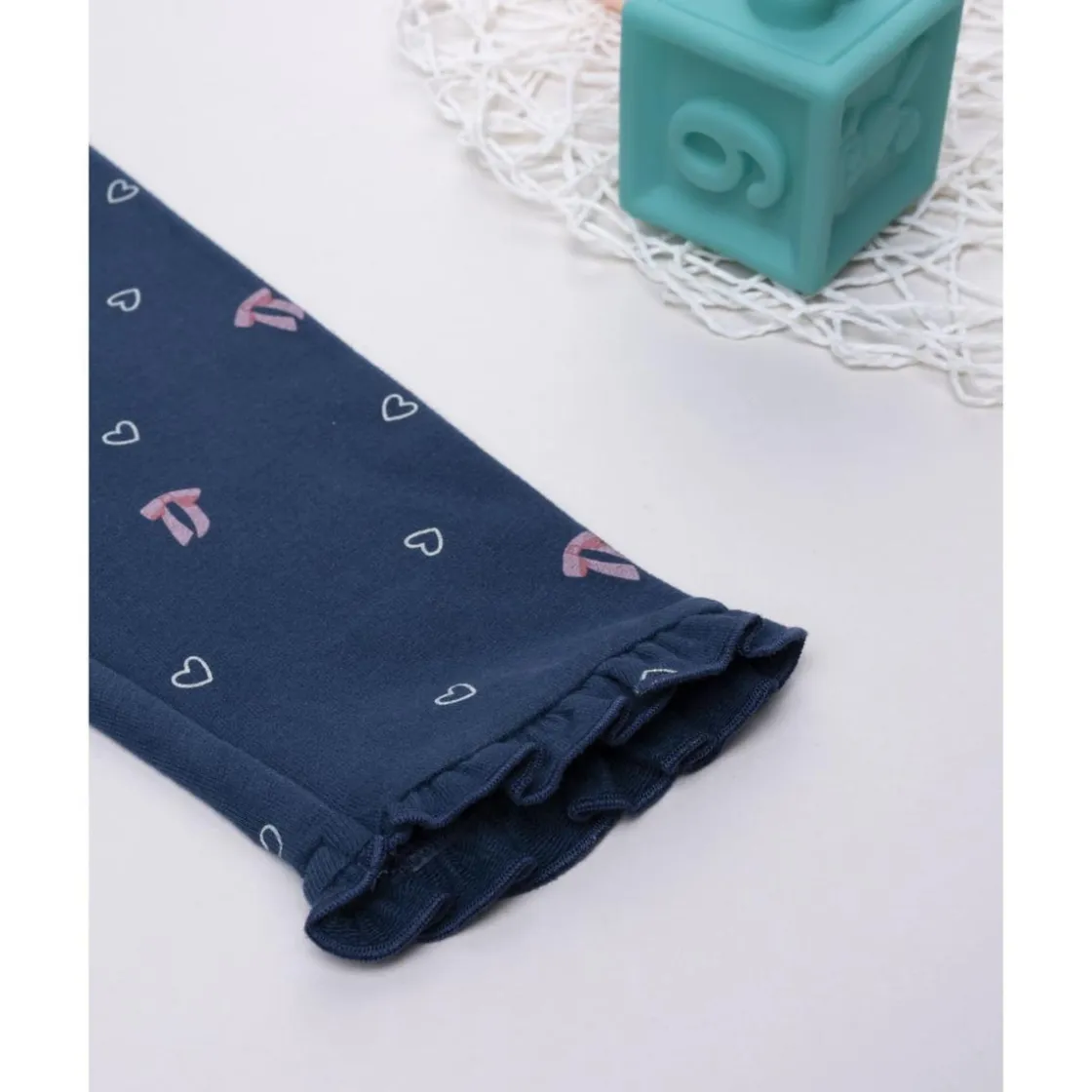 Prenatal Leggings azules con lazos y corazones para niña