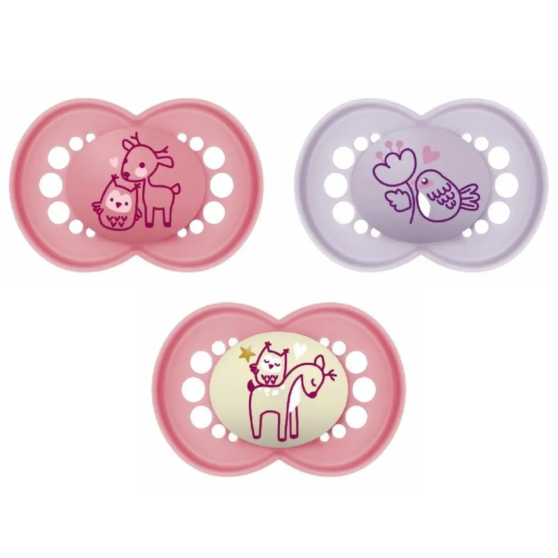 MAM - Pack 3 chupetes Day & Night silicona +6 meses Rosa