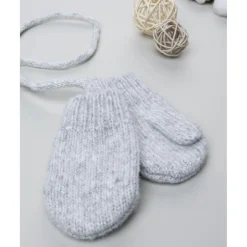 Prenatal Manoplas tricot grises con hilo metalizado para niña