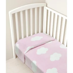 Prenatal Manta para cama de peluche sintético rosa con nubes