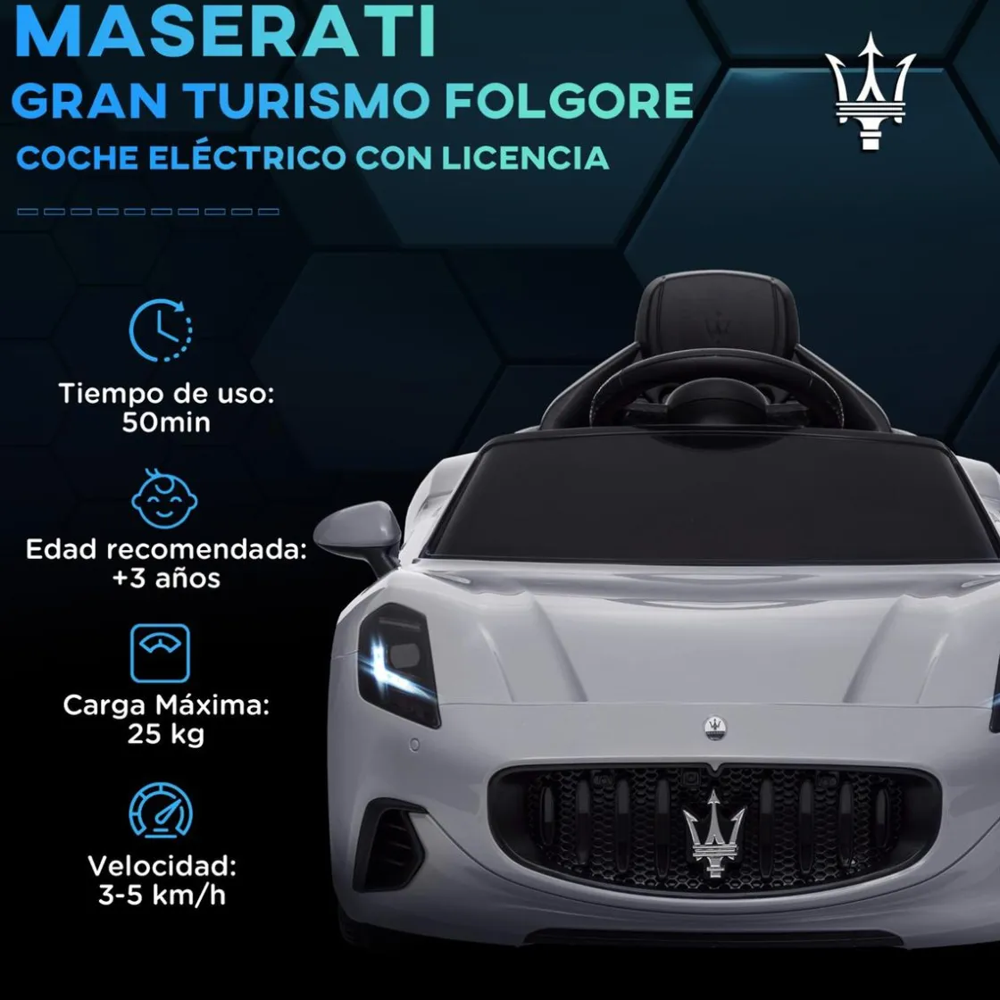 AIYAPLAY Maserati Gran Turismo Folgore eléctrico Gris* Vehículos De Batería O A Pedales