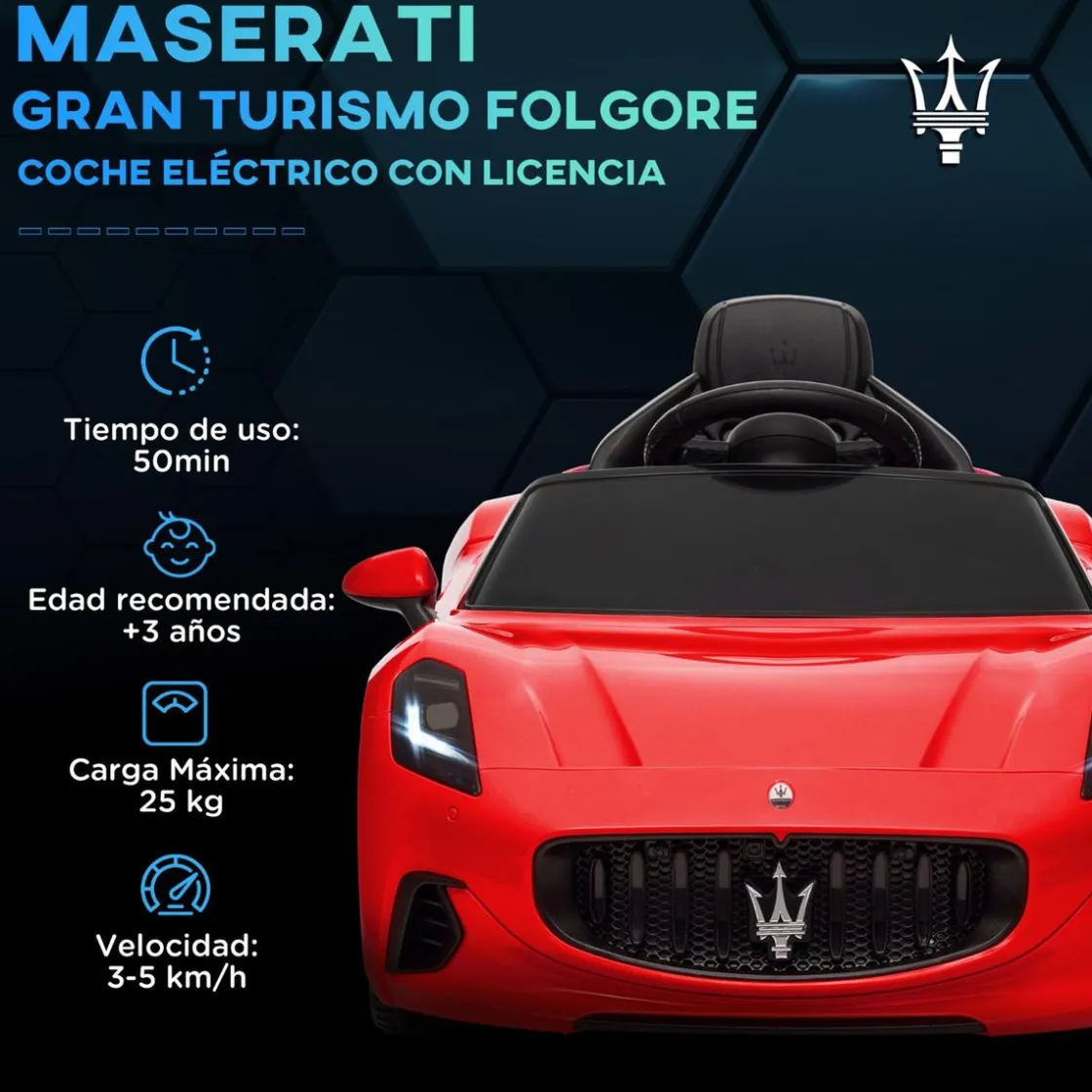 AIYAPLAY Maserati Gran Turismo Folgore eléctrico Rojo* Vehículos De Batería O A Pedales
