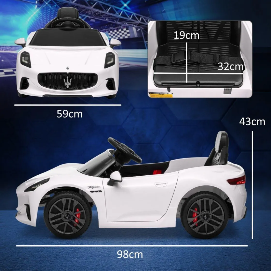 AIYAPLAY Maserati Gran Turismo Folgore eléctrico Blanco