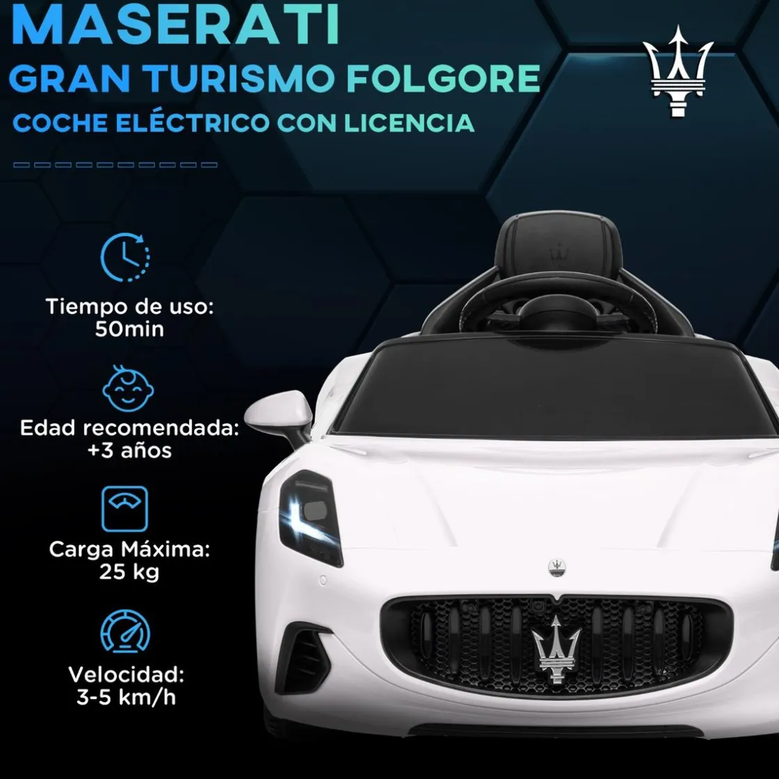 AIYAPLAY Maserati Gran Turismo Folgore eléctrico Blanco