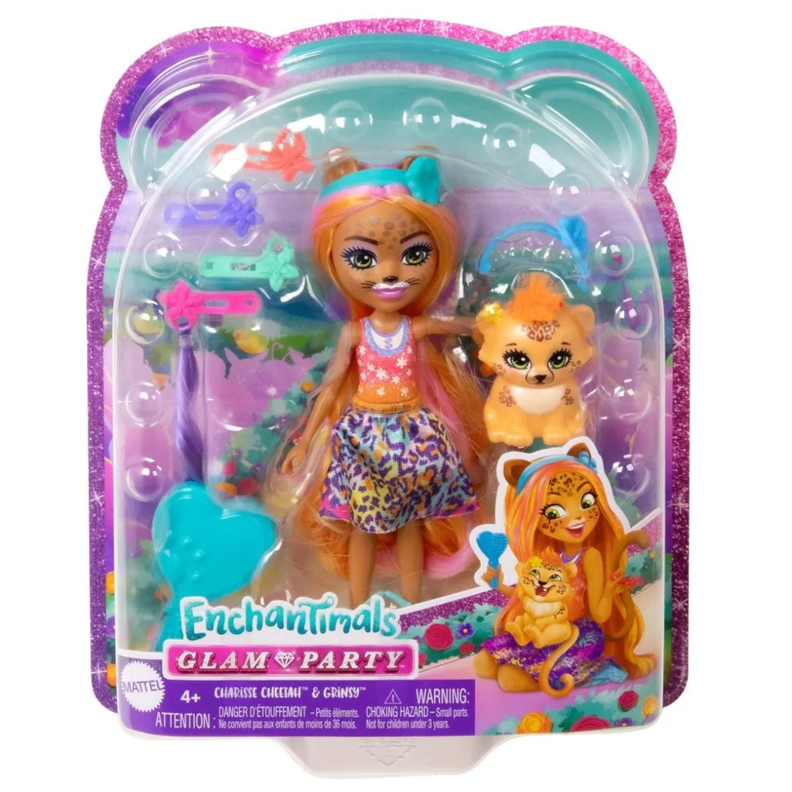 MATTEL - Enchantimals - Muñeca guepardo Glam Party con accesorios para peinar y mascota ㅤ* Muñecas