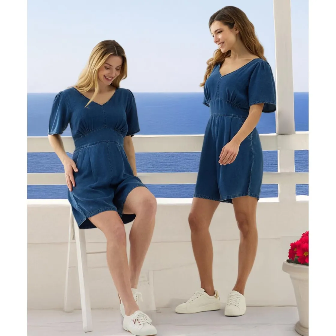 Prenatal Mono corto premamá de denim con punto smock