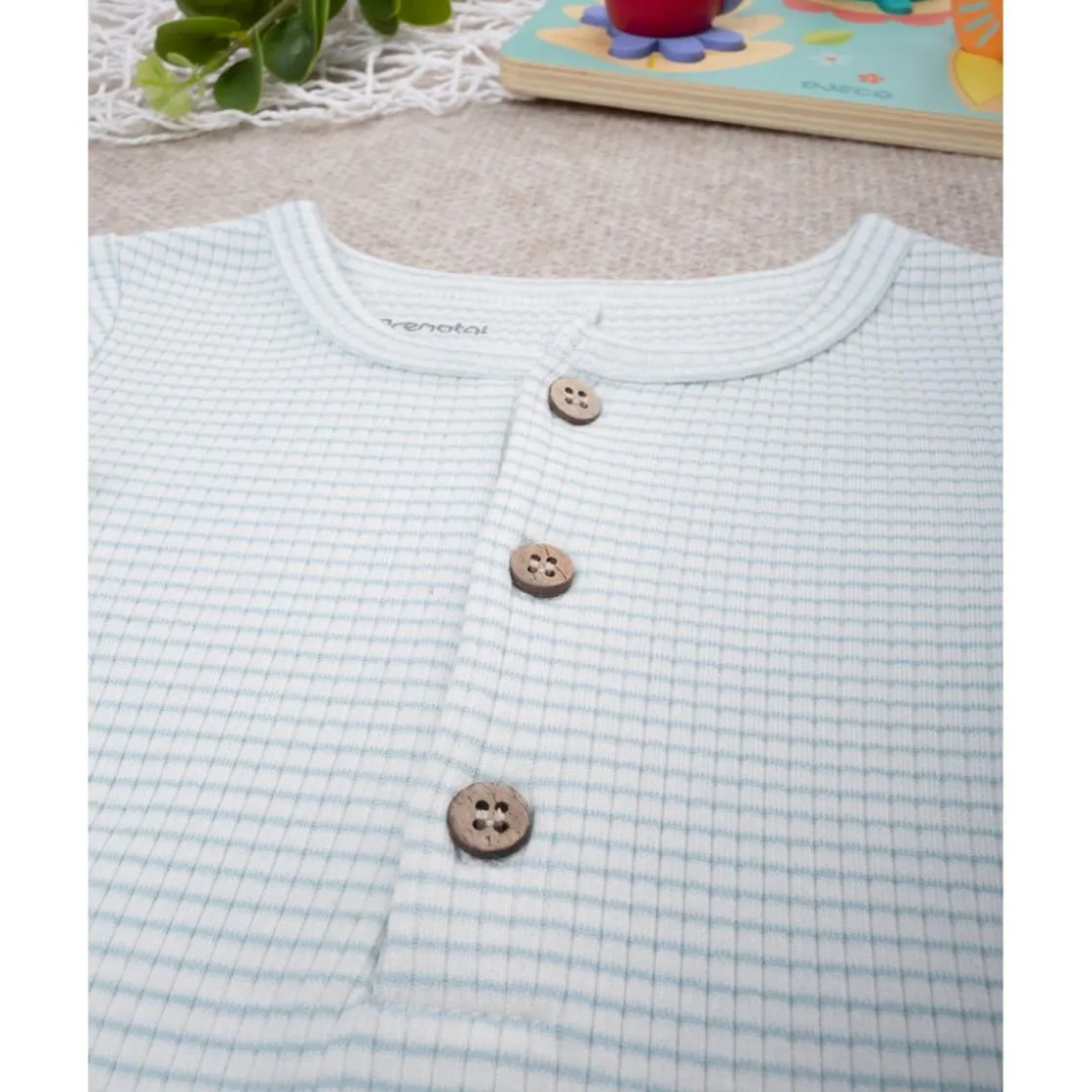 Prenatal Mono de bebé rib blanco/verde