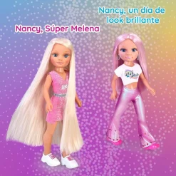 NANCY - Muñeca con pelo rosa, juego para peinar y decorar, máquina de gemas y accesorios ㅤ