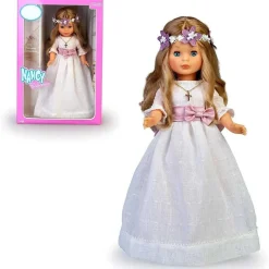 NANCY - Muñeca de colección para Primera Comunión con vestido blanco y corona de flores, rubia, Reedición 2023