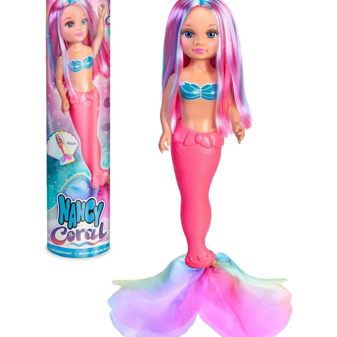 NANCY - Muñeca Sirena Coral con Cola Multicolor y Melena Larga ㅤ* Muñecas