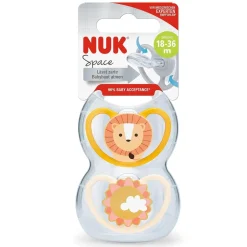 NUK - Pack 2 chupetes Space silicona 18-36 meses León/Sol