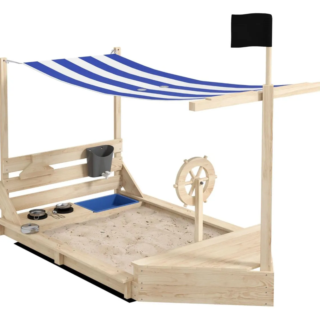 Homcom Outsunny - Arenero de madera Barco pirata
