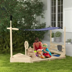Homcom Outsunny - Arenero de madera Barco pirata