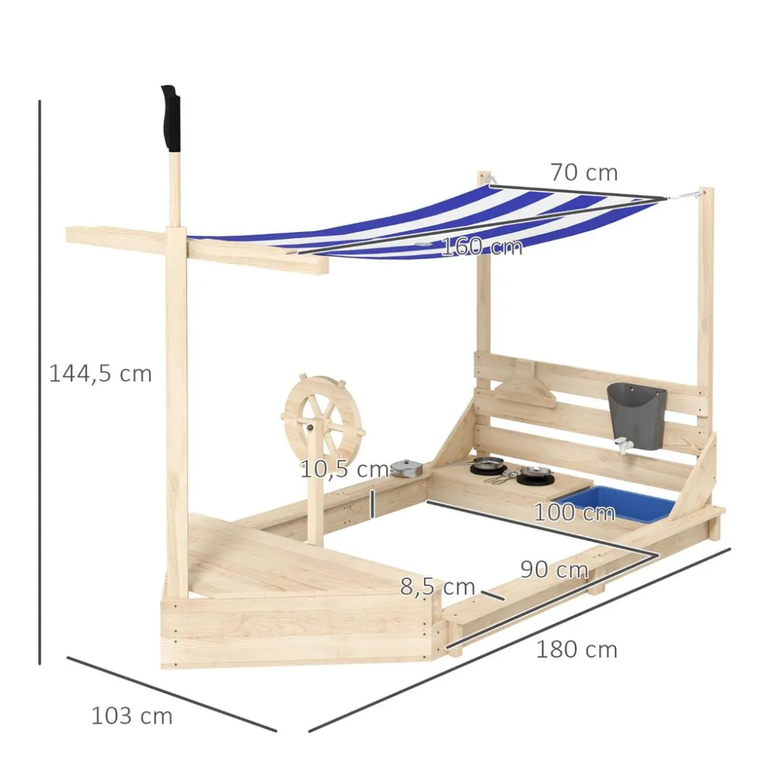 Homcom Outsunny - Arenero de madera Barco pirata