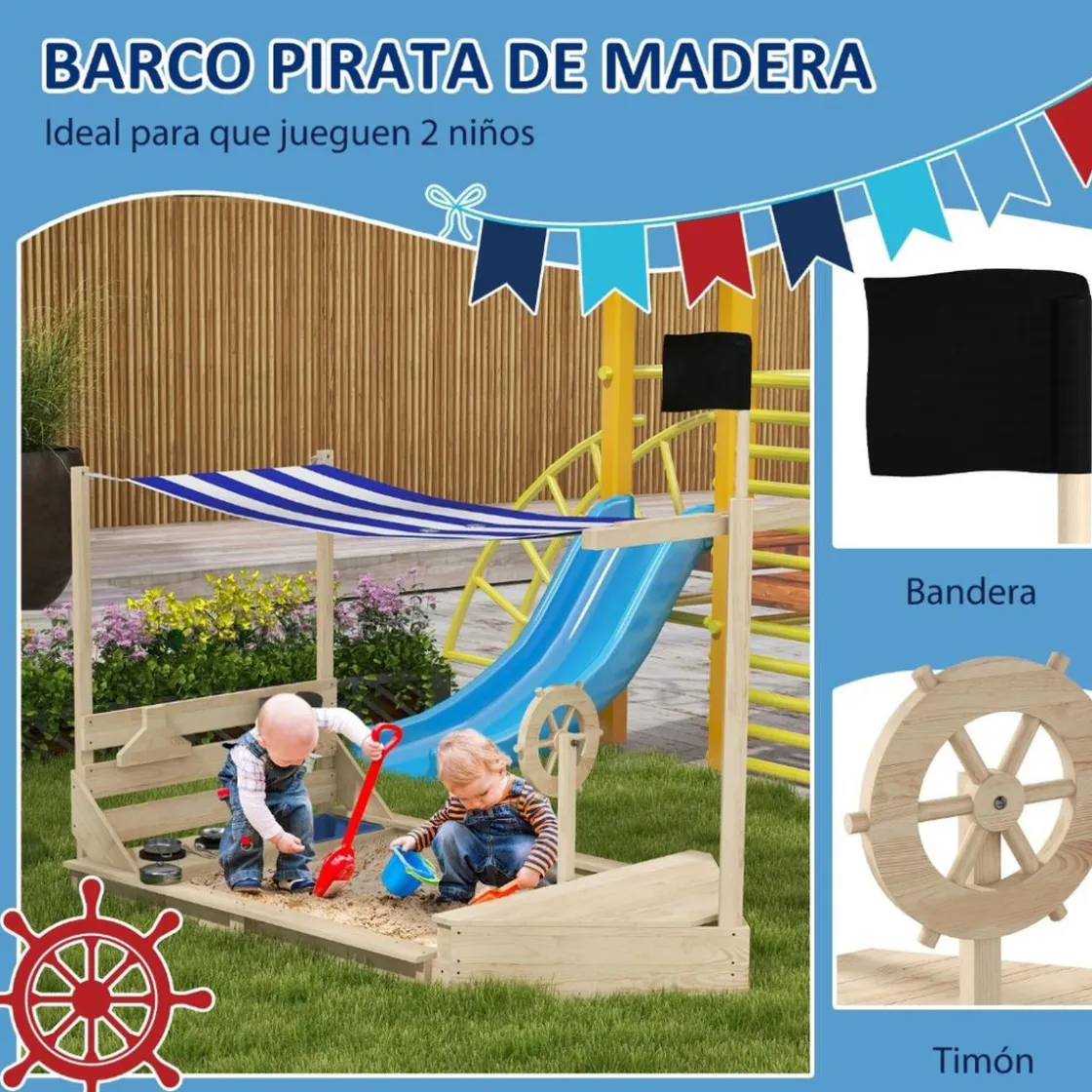 Homcom Outsunny - Arenero de madera Barco pirata